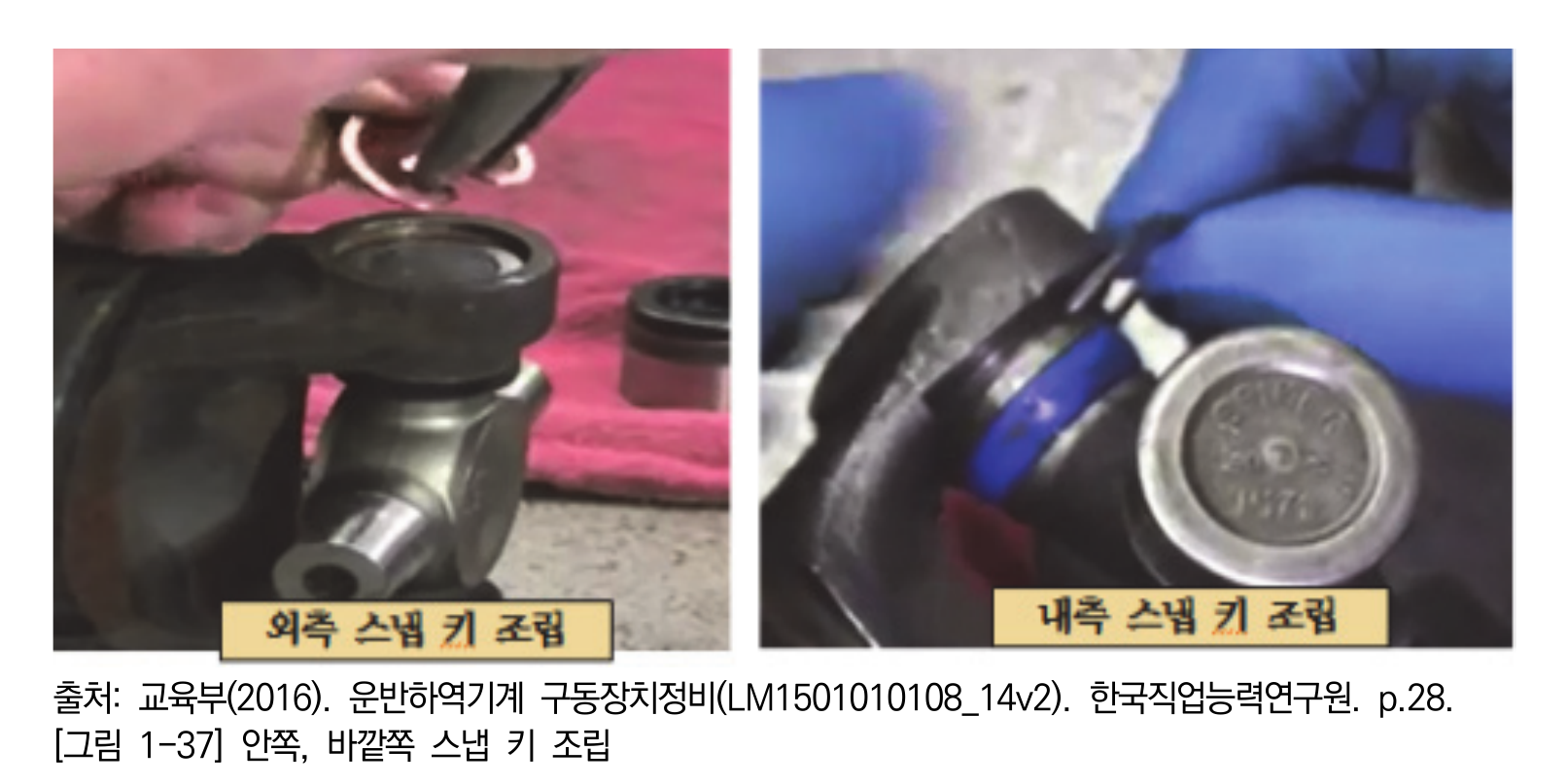스냅키를 요크 홈에 고정하고 조립상태를 확인하는 장면
